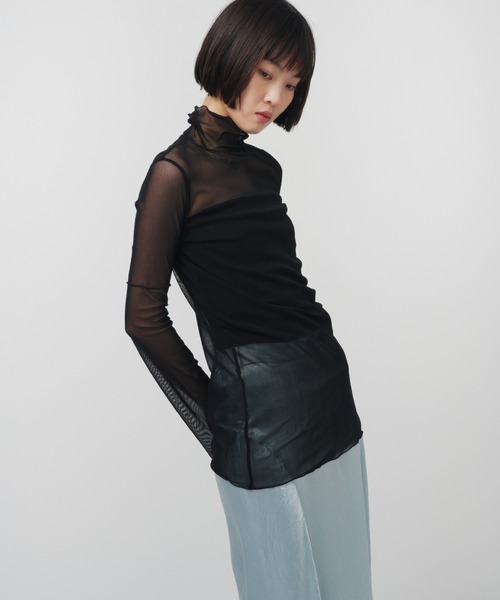 THINGS THAT MATTER（シングス ザット マター）の「HIGH NECK TULLE TOPS / ハイネックチュールトップス（Tシャツ/カットソー・レディース・ブラック/ベージュ/パープル/ホワイト・FREE）」の8枚目の写真