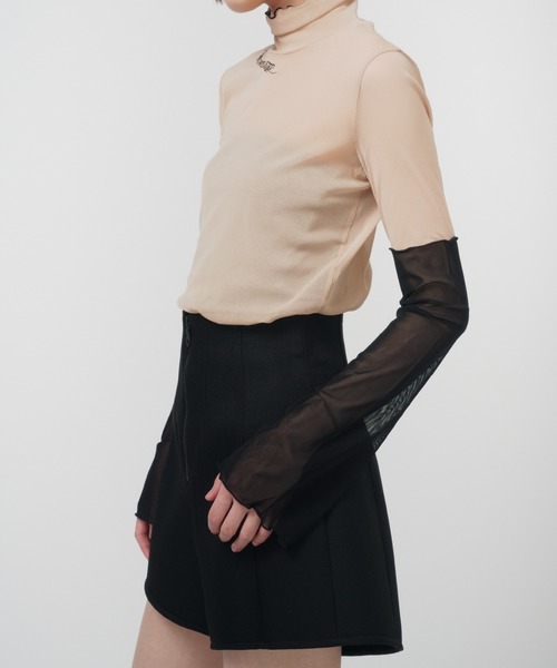 THINGS THAT MATTER（シングス ザット マター）の「HIGH NECK TULLE TOPS / ハイネックチュールトップス（Tシャツ/カットソー・レディース・ブラック/ベージュ/パープル/ホワイト・FREE）」の13枚目の写真