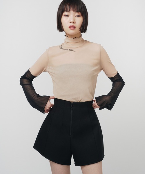 THINGS THAT MATTER（シングス ザット マター）の「HIGH NECK TULLE TOPS / ハイネックチュールトップス（Tシャツ/カットソー・レディース・ブラック/ベージュ/パープル/ホワイト・FREE）」の14枚目の写真