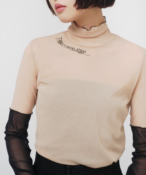 THINGS THAT MATTER（シングス ザット マター）の「HIGH NECK TULLE TOPS / ハイネックチュールトップス（Tシャツ/カットソー・レディース・ブラック/ベージュ/パープル/ホワイト・FREE）」の15枚目の写真