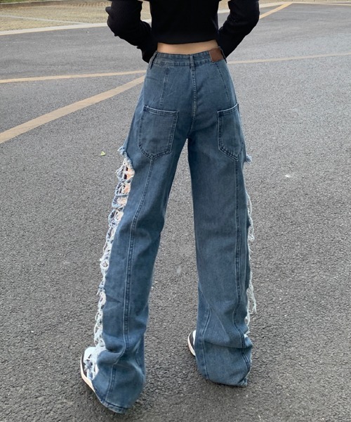 Mayree（メイリー）の「【Mayree】サイドダメージデニムパンツ（デニムパンツ・レディース・ブルー・MEDIUM/LARGE/X-LARGE/SMALL）」の5枚目の写真