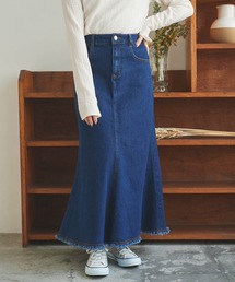 【150㎝前後の小柄さんサイズ】フリンジデニムマーメイドスカート