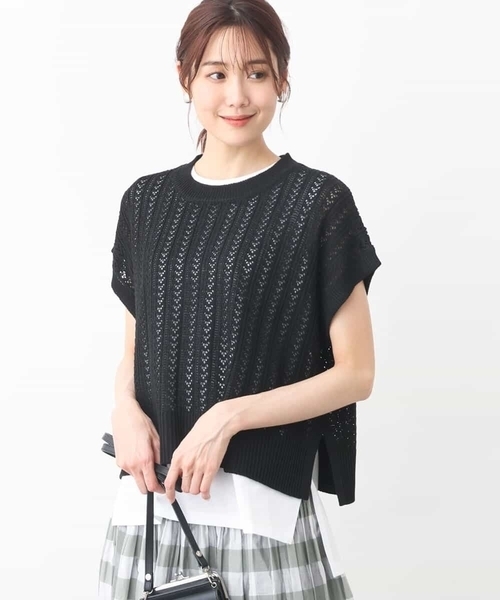 MK ミッシェルクラン（MK MICHEL  ）/【小さいサイズ】レーシー編みニット×ノースリーブカットソー レイヤード2点セット/接触冷… MK MICHEL KLEIN（エムケーミッシェルクラン）の「レーシー編みニット