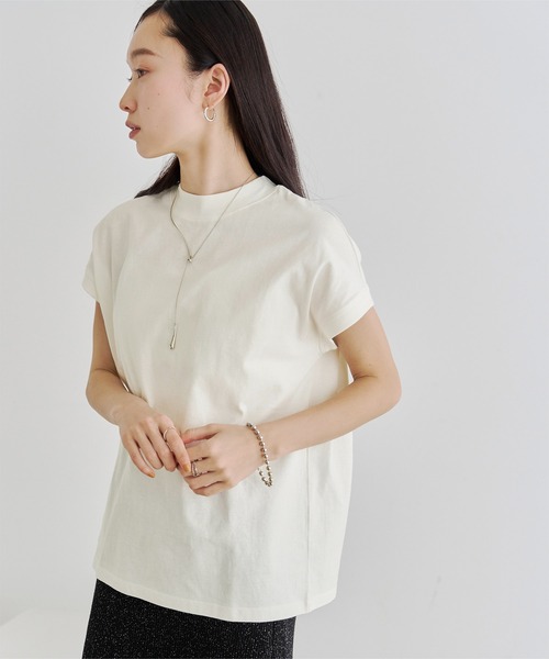 titivate（ティティベイト）の「モックネックフレンチスリーブTシャツ（Tシャツ/カットソー・レディース・ピンク/ベージュ/ブラック/オフホワイト・M）」の2枚目の写真