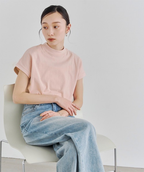 titivate（ティティベイト）の「モックネックフレンチスリーブTシャツ（Tシャツ/カットソー・レディース・ピンク/ベージュ/ブラック/オフホワイト・M）」の10枚目の写真