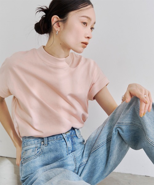 titivate（ティティベイト）の「モックネックフレンチスリーブTシャツ（Tシャツ/カットソー・レディース・ピンク/ベージュ/ブラック/オフホワイト・M）」の12枚目の写真