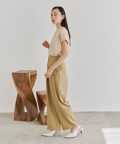 titivate（ティティベイト）の「モックネックフレンチスリーブTシャツ（Tシャツ/カットソー・レディース・ピンク/ベージュ/ブラック/オフホワイト・M）」の8枚目の写真