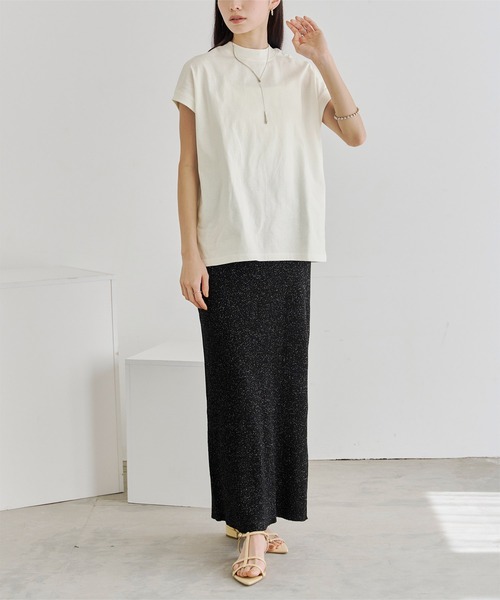 titivate（ティティベイト）の「モックネックフレンチスリーブTシャツ（Tシャツ/カットソー・レディース・ピンク/ベージュ/ブラック/オフホワイト・M）」の6枚目の写真