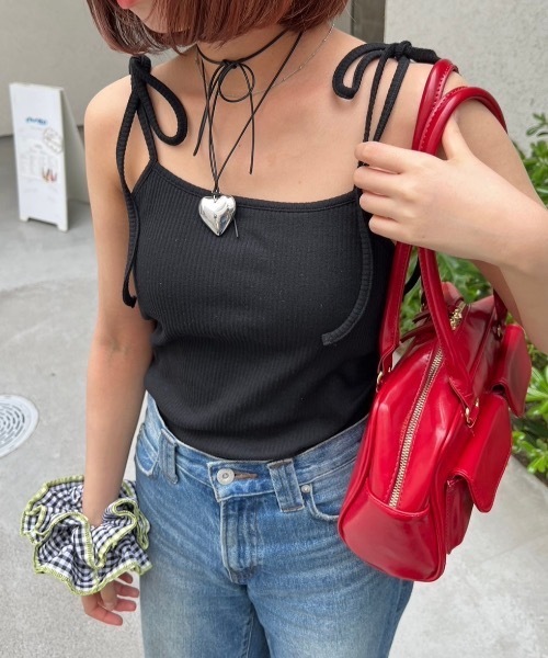 nemne store（ネンネストア）の「【サイズアソートあり】カップ付きマルチwayリボンキャミソール（キャミソール・レディース・杢グレー/アイボリー/ライトブルー/ブラック/レッド/ピンク/ネイビー・MEDIUM/SMALL/X-SMALL）」の16枚目の写真