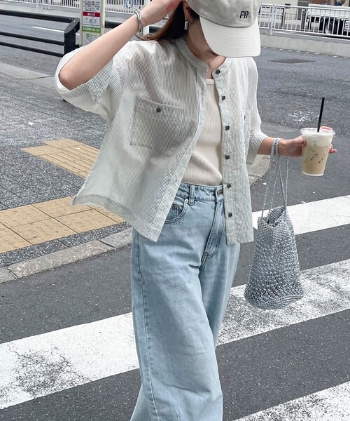 fredy emue（フレディエミュ）の「【新色登場】半袖シアーシャツ（シャツ/ブラウス・レディース・ブルー系その他/グレー系その他/チャコールグレー/オフホワイト/ピンク系その他・38）」の4枚目の写真