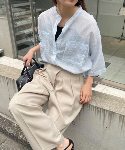 fredy emue（フレディエミュ）の「【新色登場】半袖シアーシャツ（シャツ/ブラウス・レディース・ブルー系その他/グレー系その他/チャコールグレー/オフホワイト/ピンク系その他・38）」の5枚目の写真