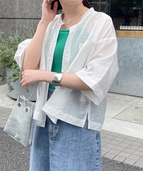 fredy emue（フレディエミュ）の「【新色登場】半袖シアーシャツ（シャツ/ブラウス・レディース・ブルー系その他/グレー系その他/チャコールグレー/オフホワイト/ピンク系その他・38）」の12枚目の写真