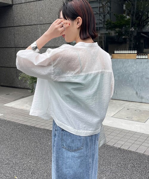 fredy emue（フレディエミュ）の「【新色登場】半袖シアーシャツ（シャツ/ブラウス・レディース・ブルー系その他/グレー系その他/チャコールグレー/オフホワイト/ピンク系その他・38）」の13枚目の写真