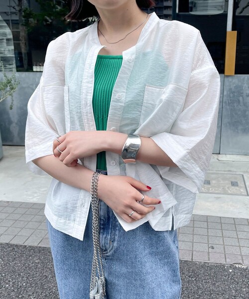 fredy emue（フレディエミュ）の「【新色登場】半袖シアーシャツ（シャツ/ブラウス・レディース・ブルー系その他/グレー系その他/チャコールグレー/オフホワイト/ピンク系その他・38）」の15枚目の写真