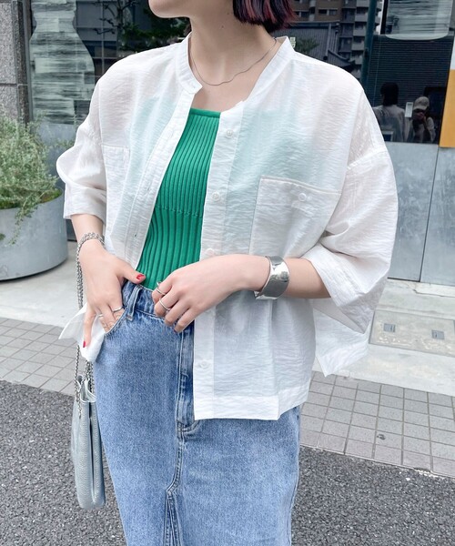 fredy emue（フレディエミュ）の「【新色登場】半袖シアーシャツ（シャツ/ブラウス・レディース・ブルー系その他/グレー系その他/チャコールグレー/オフホワイト/ピンク系その他・38）」の16枚目の写真