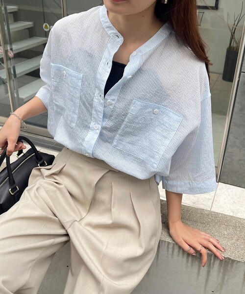 fredy emue（フレディエミュ）の「【新色登場】半袖シアーシャツ（シャツ/ブラウス・レディース・ブルー系その他/グレー系その他/チャコールグレー/オフホワイト/ピンク系その他・38）」の21枚目の写真