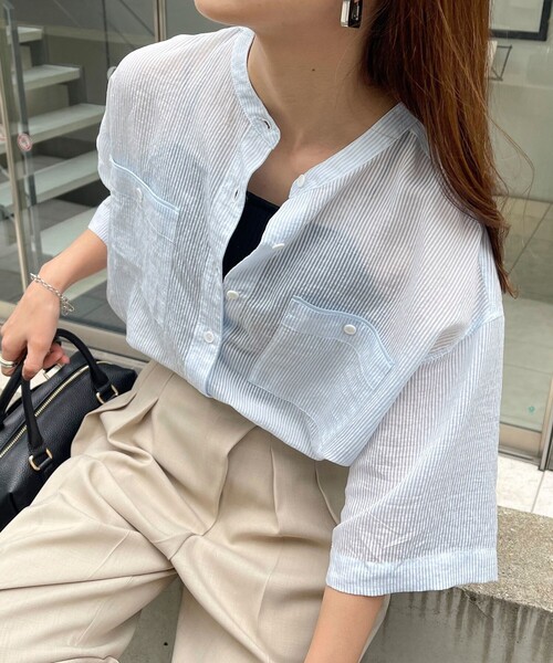 fredy emue（フレディエミュ）の「【新色登場】半袖シアーシャツ（シャツ/ブラウス・レディース・ブルー系その他/グレー系その他/チャコールグレー/オフホワイト/ピンク系その他・38）」の22枚目の写真