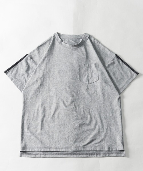 NYLAUS（ナイラス）の「吸汗速乾 ストレッチ ライン柄 ショートスリーブ ポケットTシャツ（Tシャツ/カットソー・メンズ・ネイビー/カーキ/ブラック/杢グレー・LL/L/M）」の3枚目の写真