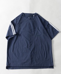 NYLAUS | 吸汗速乾 ストレッチ ライン柄 ショートスリーブ ポケットTシャツ(Tシャツ/カットソー)