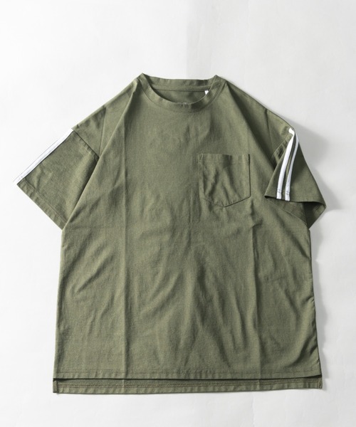 NYLAUS（ナイラス）の「吸汗速乾 ストレッチ ライン柄 ショートスリーブ ポケットTシャツ（Tシャツ/カットソー・メンズ・ネイビー/カーキ/ブラック/杢グレー・LL/L/M）」の4枚目の写真