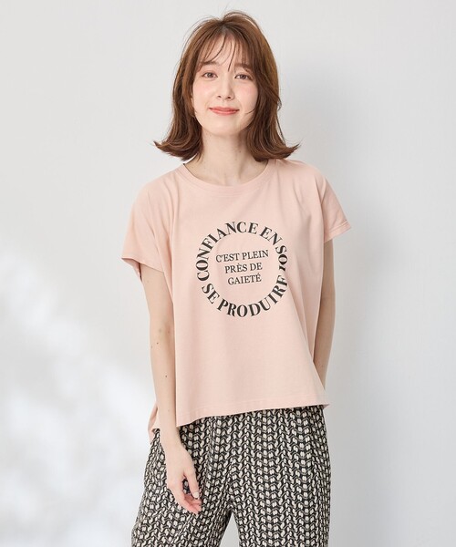 ANY(エニィ)の「フレンチスリーブロゴTシャツ(Tシャツ/カットソー・レディース・アイボリー系/グレー系/ピンク系/ライトグレー系・2/3)」の1枚目の写真