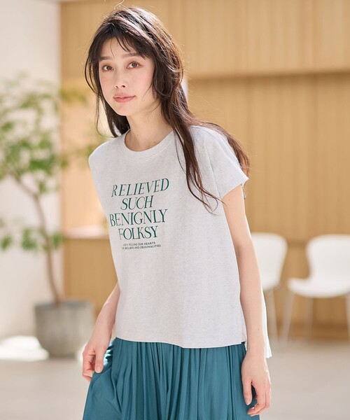 ANY(エニィ)の「フレンチスリーブロゴTシャツ(Tシャツ/カットソー・レディース・アイボリー系/グレー系/ピンク系/ライトグレー系・2/3)」の9枚目の写真