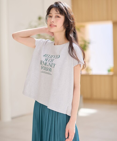 ANY(エニィ)の「フレンチスリーブロゴTシャツ(Tシャツ/カットソー・レディース・アイボリー系/グレー系/ピンク系/ライトグレー系・2/3)」の8枚目の写真