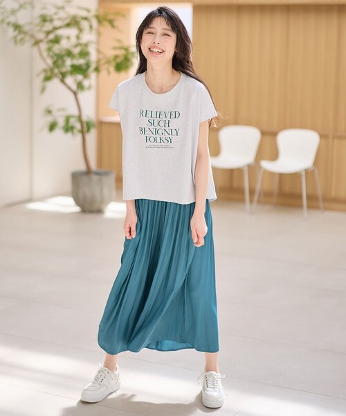 ANY(エニィ)の「フレンチスリーブロゴTシャツ(Tシャツ/カットソー・レディース・アイボリー系/グレー系/ピンク系/ライトグレー系・2/3)」の6枚目の写真