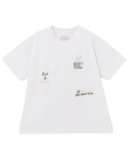 andme(アンドミー)の「ランダムエンブロイダリーロゴ半袖Tシャツ(Tシャツ/カットソー・レディース・キナリ/オフホワイト/スミクロ/オートミール・M/S)」の5枚目の写真