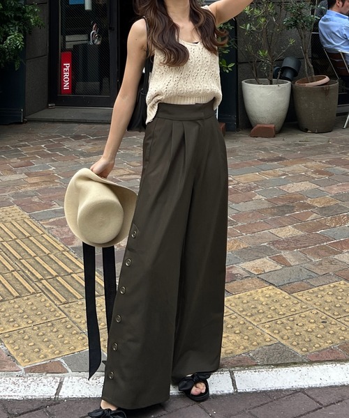 RANCLIC（ランクリック）の「hem button wide pants【RC】（その他パンツ・レディース・アイボリー/ブラック/カーキ・FREE）」の3枚目の写真