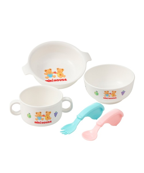 MIKI HOUSE（ミキハウス）の「テーブルウェア　5点セット（マグ/哺乳瓶/お食事グッズ・キッズ・ホワイト・ONE SIZE）」の2枚目の写真
