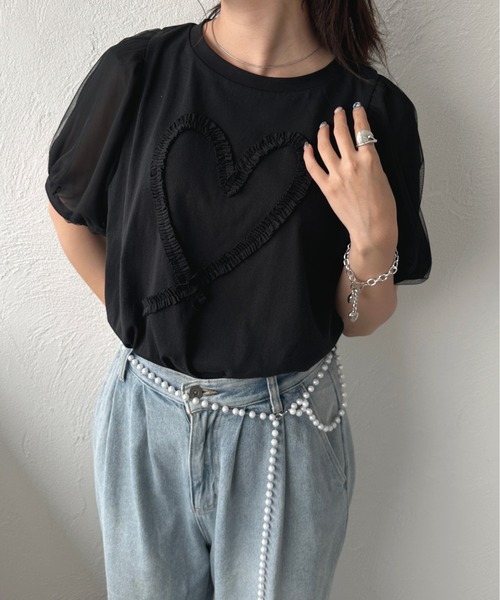 kutir(クティール)の「3DハートフリルTシャツ(Tシャツ/カットソー・レディース・ホワイト/ブラック・FREE)」の7枚目の写真
