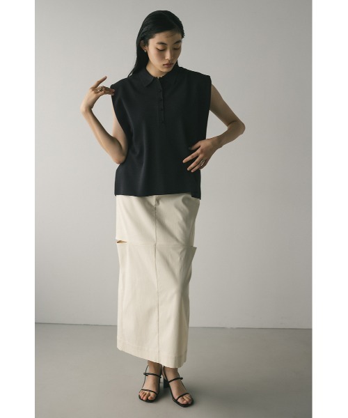 【完売品】スタイルミキサー　シェイプボタンニットポロ パワーショルダーニットポロ（タンクトップ）｜STYLEMIXER