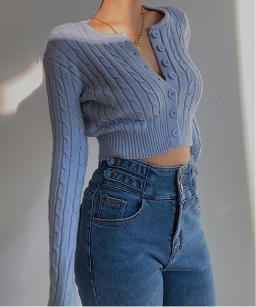 Jasmine Grandiflorum（ジャスミングランディフローラム）の「【Jasmine】ケーブル編みニットカーディガン（カーディガン/ボレロ・レディース・ブラック/ブルー/ホワイト/グリーン/ピンク・FREE）」の15枚目の写真