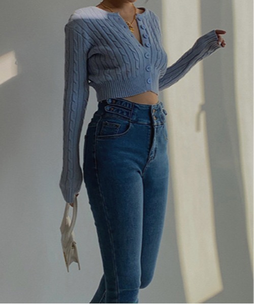 Jasmine Grandiflorum（ジャスミングランディフローラム）の「【Jasmine】ケーブル編みニットカーディガン（カーディガン/ボレロ・レディース・ブラック/ブルー/ホワイト/グリーン/ピンク・FREE）」の14枚目の写真