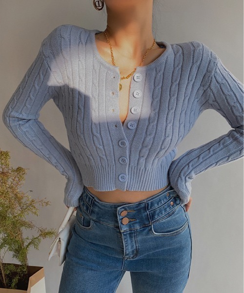 Jasmine Grandiflorum（ジャスミングランディフローラム）の「【Jasmine】ケーブル編みニットカーディガン（カーディガン/ボレロ・レディース・ブラック/ブルー/ホワイト/グリーン/ピンク・FREE）」の16枚目の写真