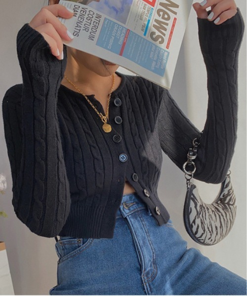 Jasmine Grandiflorum（ジャスミングランディフローラム）の「【Jasmine】ケーブル編みニットカーディガン（カーディガン/ボレロ・レディース・ブラック/ブルー/ホワイト/グリーン/ピンク・FREE）」の21枚目の写真