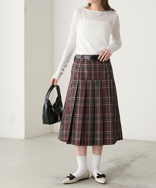 BONLECILL（ボンルシール）の「BIGチェック切替ミディプリーツスカート（スカート・レディース・チャコールグレー/ピンク/ブラウン/ネイビー・FREE）」の15枚目の写真