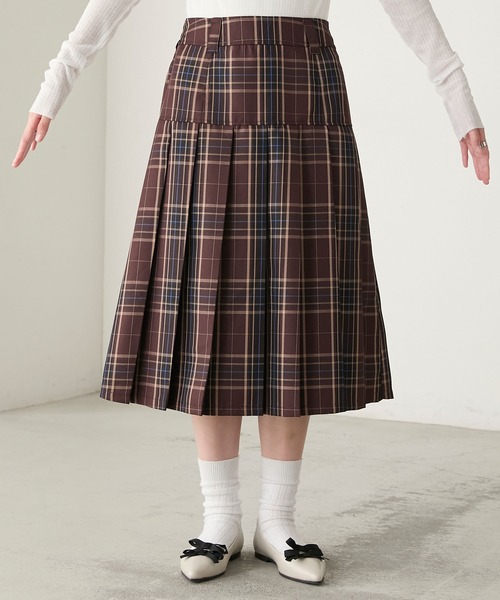 BONLECILL（ボンルシール）の「BIGチェック切替ミディプリーツスカート（スカート・レディース・チャコールグレー/ピンク/ブラウン/ネイビー・FREE）」の11枚目の写真