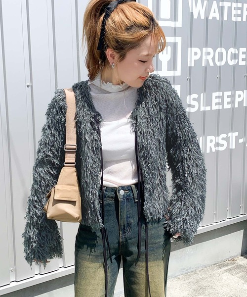 mily bilet(ミウィビレット)の「【mily bilet】大人可愛いトレンド感。フェザー前後2WAYショートリボンカーディガン(カーディガン/ボレロ・レディース・アイボリー/チャコールグレー/グレー・LARGE/MEDIUM/SMALL/X-LARGE)」の17枚目の写真