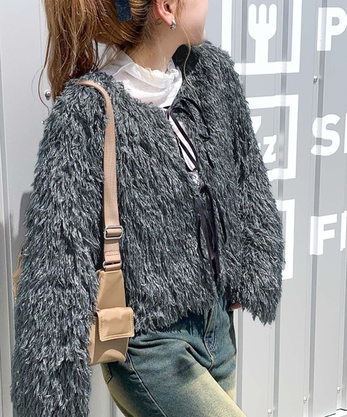 mily bilet(ミウィビレット)の「【mily bilet】大人可愛いトレンド感。フェザー前後2WAYショートリボンカーディガン(カーディガン/ボレロ・レディース・アイボリー/チャコールグレー/グレー・LARGE/MEDIUM/SMALL/X-LARGE)」の10枚目の写真