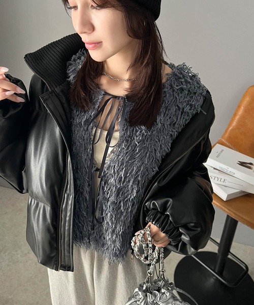 mily bilet(ミウィビレット)の「【mily bilet】大人可愛いトレンド感。フェザー前後2WAYショートリボンカーディガン(カーディガン/ボレロ・レディース・アイボリー/チャコールグレー/グレー・LARGE/MEDIUM/SMALL/X-LARGE)」の13枚目の写真