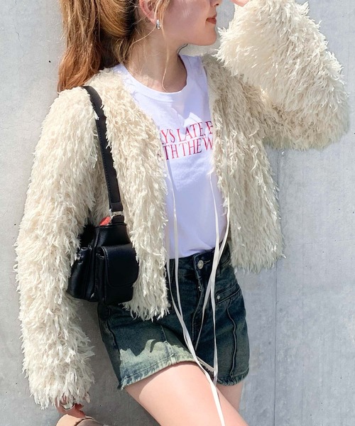 mily bilet(ミウィビレット)の「【mily bilet】大人可愛いトレンド感。フェザー前後2WAYショートリボンカーディガン(カーディガン/ボレロ・レディース・アイボリー/チャコールグレー/グレー・LARGE/MEDIUM/SMALL/X-LARGE)」の12枚目の写真