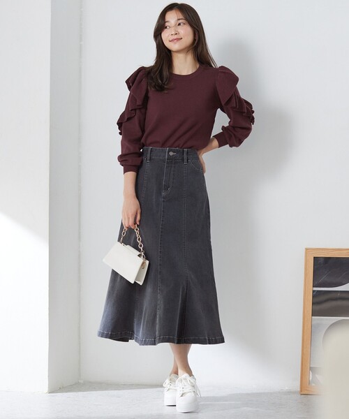 ANY SIS(エニィスィス)の「【洗える】ナローデニム スカート(デニムスカート・レディース・ブラック系/ネイビー系・0)」の4枚目の写真