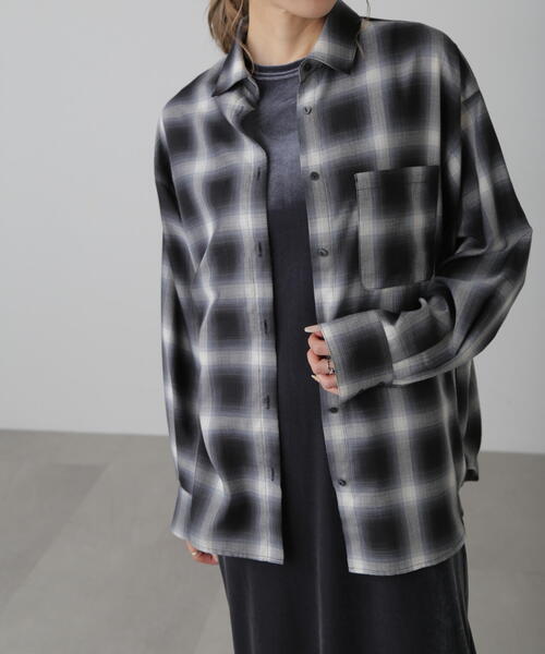 FREE'S MART(フリーズマート)の「◆オンブレチェックビッグシャツ(シャツ/ブラウス・レディース・オレンジ系その他/ブラック系その他・FREE)」の9枚目の写真