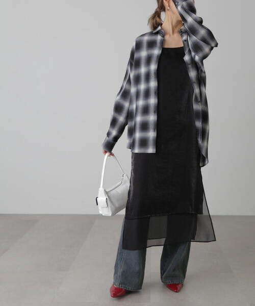 FREE'S MART(フリーズマート)の「◆オンブレチェックビッグシャツ(シャツ/ブラウス・レディース・オレンジ系その他/ブラック系その他・FREE)」の5枚目の写真