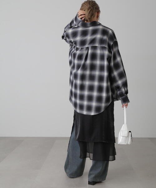 FREE'S MART(フリーズマート)の「◆オンブレチェックビッグシャツ(シャツ/ブラウス・レディース・オレンジ系その他/ブラック系その他・FREE)」の4枚目の写真