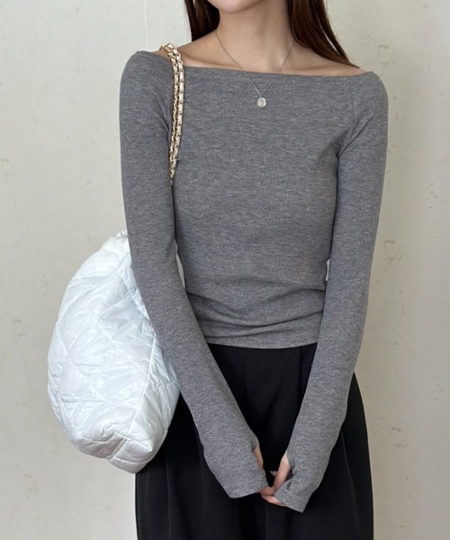 ぶぶ様　B1624★美品【チャコット】S★黒/オフショル/レース/トップス 2color 】シャーリングフロントスリットオフショルトップス