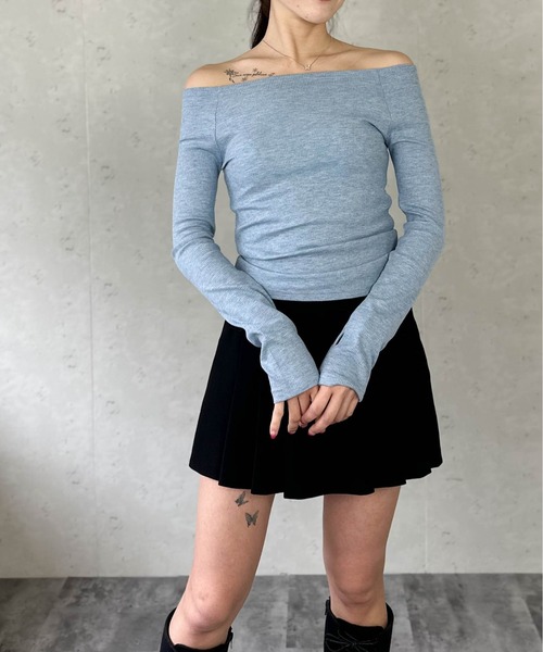 Per sist ence（パーシエンス）の「ラメリブオフショルトップス（Tシャツ/カットソー・レディース・アイボリー/ブラック/グレー/ブルー/カーキ・FREE）」の22枚目の写真