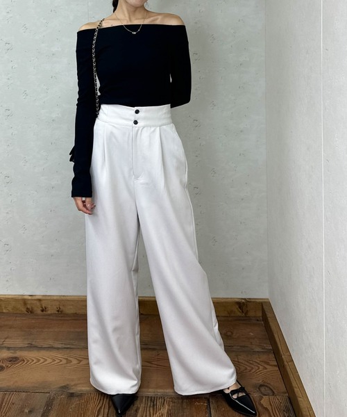 Per sist ence（パーシエンス）の「ラメリブオフショルトップス（Tシャツ/カットソー・レディース・アイボリー/ブラック/グレー/ブルー/カーキ・FREE）」の13枚目の写真